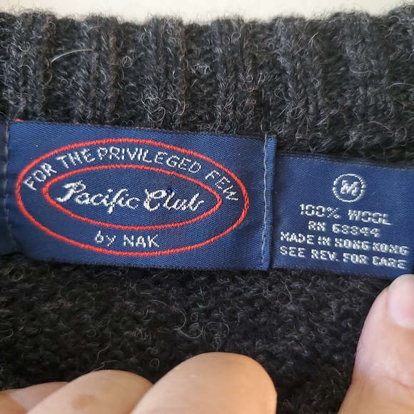 Vintage Pacific Club by Nak Sweater Men M Pullover Crew Gray Argyle Wool Thick - Picture 4 of 9